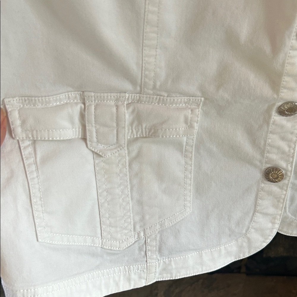Dressbarn White Jean Jacket Size X-Large; Cropped Length; 3/4 Sleeve; 4 Pockets - Picture 6 of 16
